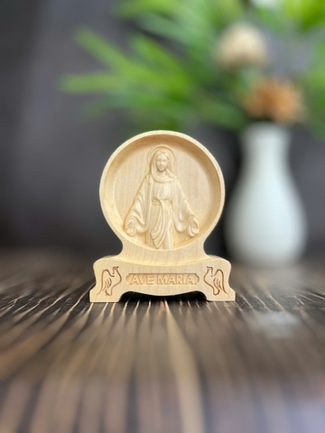 PHÙ ĐIÊU ĐỂ BÀN ĐỨC CHÂN DUNG ĐỨC MẸ BAN ƠN, CAO 12CM, GỖ MAPLE