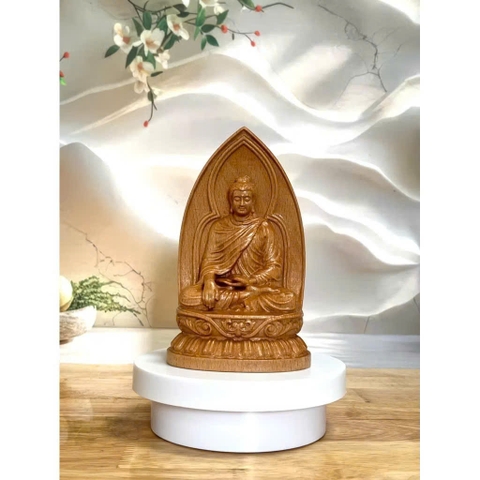 Tượng Phật Thích Ca Mâu Ni gỗ beech, cao 15cm