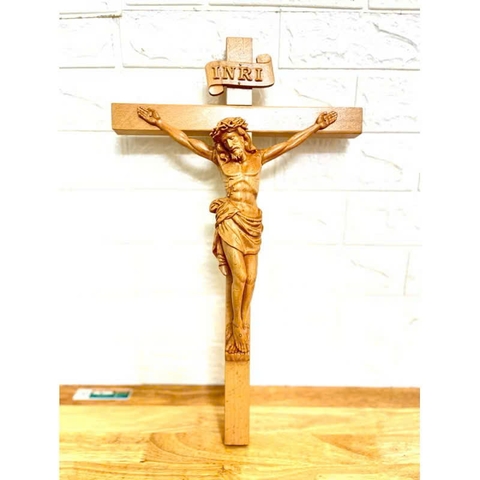 TƯỢNG CHÚA CHỊU NẠN,  CAO 25CM, THÁNH GIÁ 45CM TREO TƯỜNG, GỖ BEECH