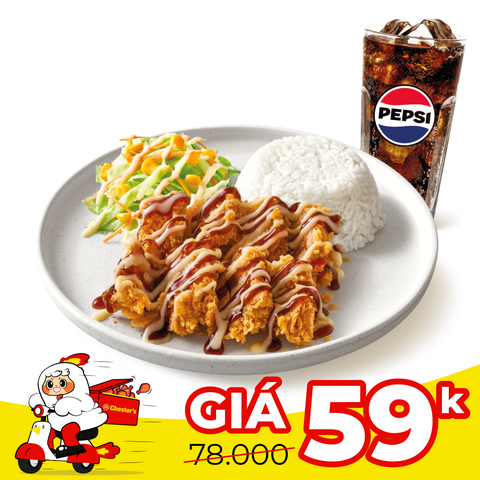 Rice with crispy chicken teriyaki sauce + Pepsi
