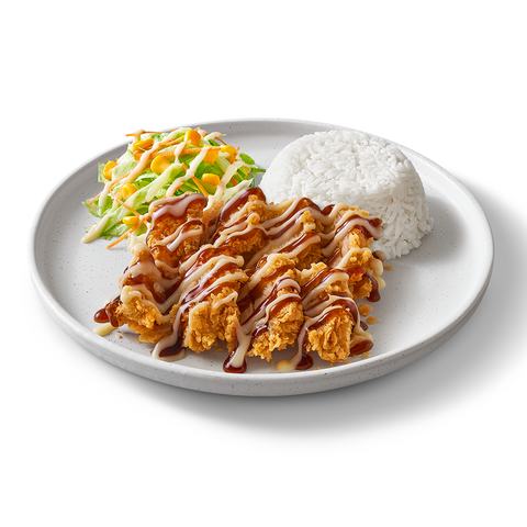 Rice with crispy chicken teriyaki sauce
