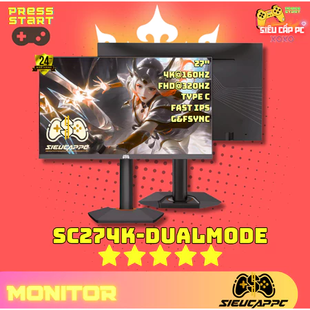 Màn Hình SieuCapPC SC274KC 27 Inch 4K 160Hz/FHD 320Hz DUAL MODE Type C Xuất Hình & Sạc Ngược Bảo Hành 24 Tháng
