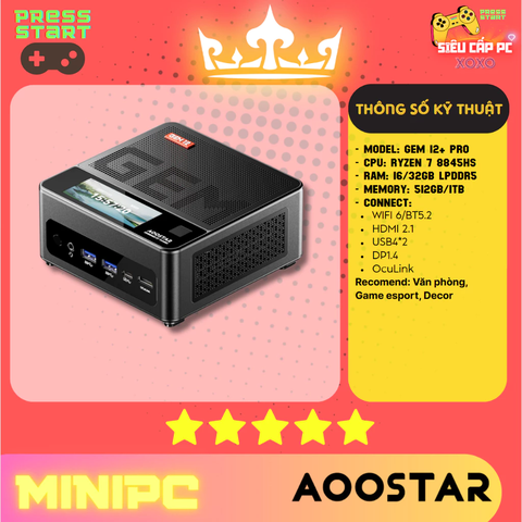 [ORDER]Mini PC AOOSTAR GEM12+ Pro | AMD R7 8845HS | Hỗ trợ RAM DDR5 64GB | 2x NVMe | USB4 | Windows 11 Pro
