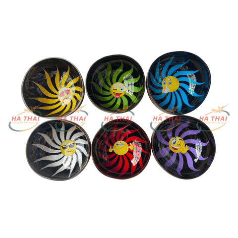 Unique Coconut Shell Bowl With Fun Emoji Design (CB093)