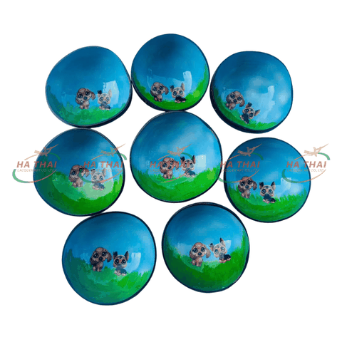 Lacquered Coconut Bowl With Cute Dog Painting (CB061)