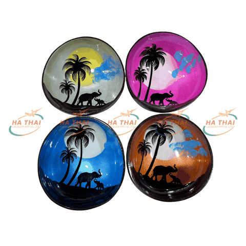Eco-Chic Coconut Shell Lacquer Bowl With Sunset Landscape (CB095)