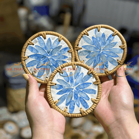 Hot Trend Blue Floral Mother-of-Pearl Coaster (HC025)