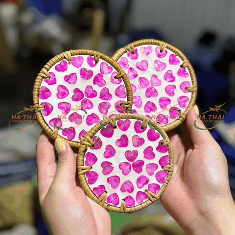 Pink Heart Mother-of-Pearl Coaster (HC021)
