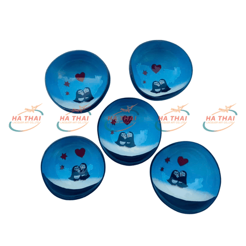 Handicraft Coconut Bowl with Penguin Drawing