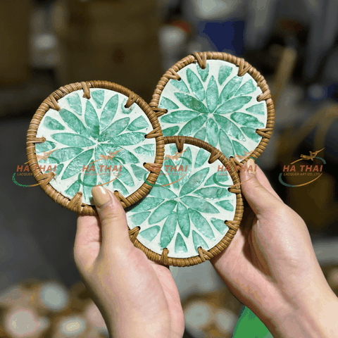 Beautiful Green Floral Inlaid Mother-of-Pearl Coaster (HC018)