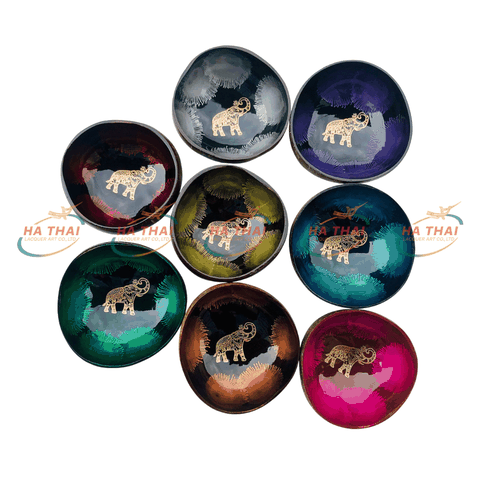 Beautiful coconut bowl with Thai golden elephant image (CB014)