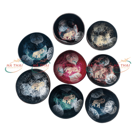 Lacquered Coconut Bowl with Gold Leaf Art - CB016