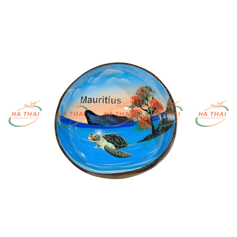 Mauritius Sea Turtle Lacquered Coconut Bowl – Sunset Scene (CB025)
