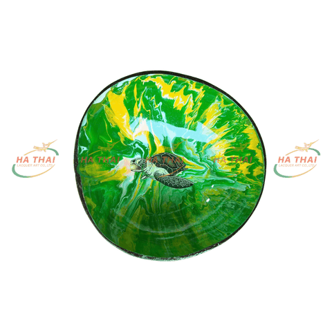 Sea Turtle Lacquer Coconut Bowl On Multi-Colored Stone Background (CB028)