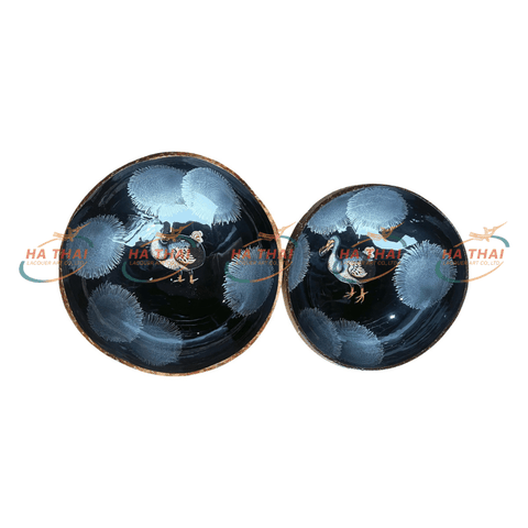 Wholesale coconut bowl with dodo duck and splash flower scene (CB031)