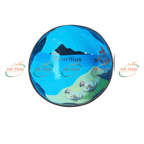Artistic Coconut Bowl with Beach Scene and Dodo Duck (CB039)