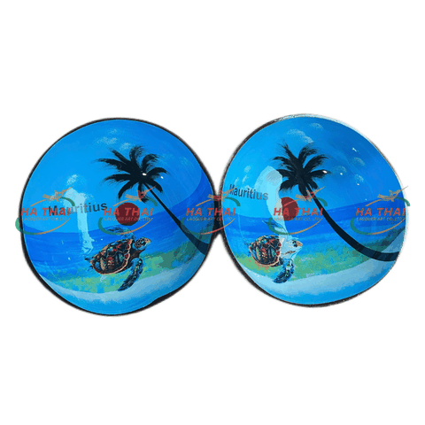 New Trending Coconut bowl with beach scene and sea turtle (CB040)