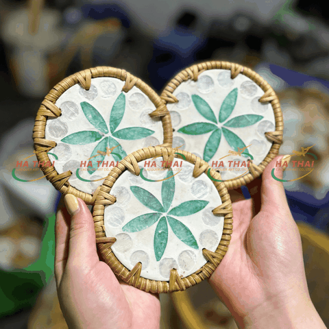6-Petal Light Green Floral Mother-of-Petal Coaster (HC023)