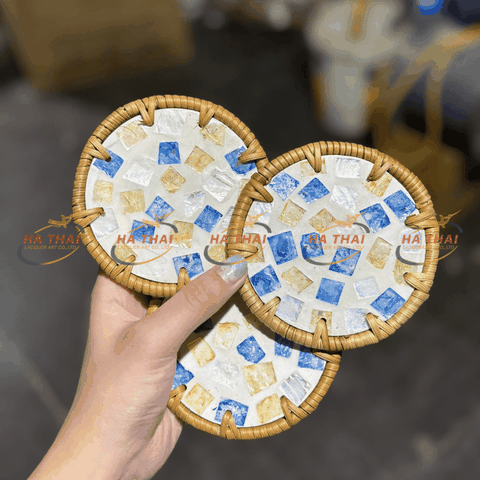 Square White Blue Cloud Pattern Coaster (HC017)