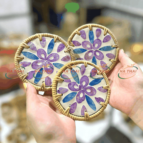 Blue & Purple Flower Mother-of-Pearl Coaster - HC14