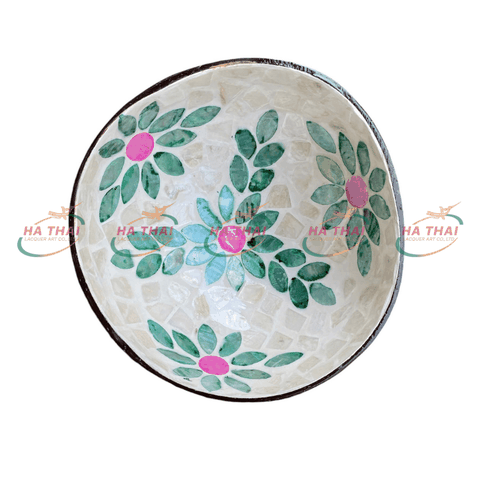 Light Green Bloom Pearl Inlay Coconut Bowl - MCB05