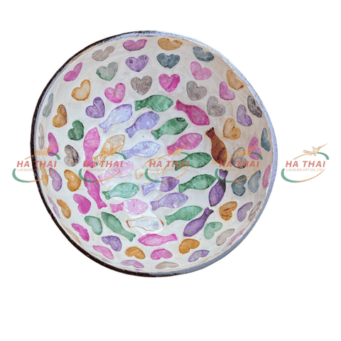 Colorful Fish Pattern Inlaid Mother-of-Pearl Coconut Bowl - MCB07