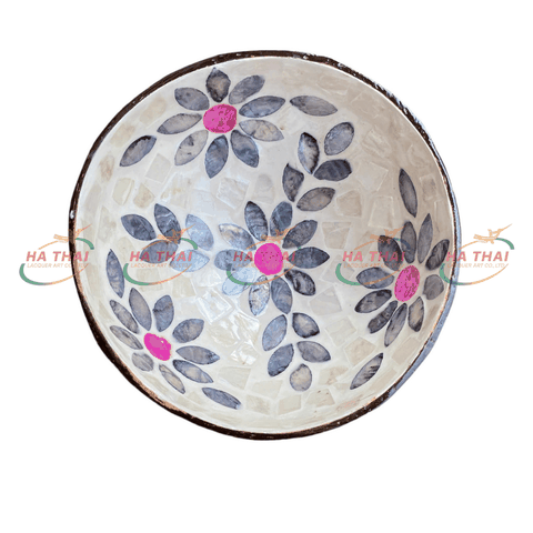 Black Bloom Pearl Inlay Coconut Bowl - MCB08