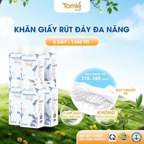 TOMIE - Thùng 6 Dây Khăn Giấy rút đáy 1280 tờ - 175x155mm