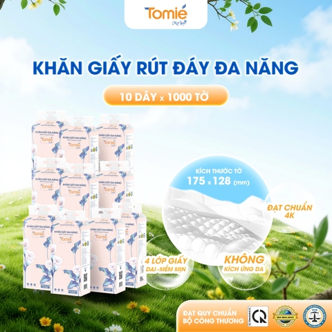 TOMIE - Thùng 10 Dây Khăn Giấy rút đáy 1000 tờ - 175x128mm