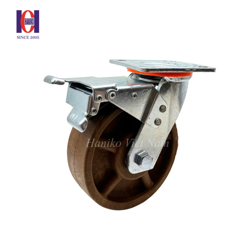 Bánh xe chịu nhiệt nâu phi 150 xoay khóa