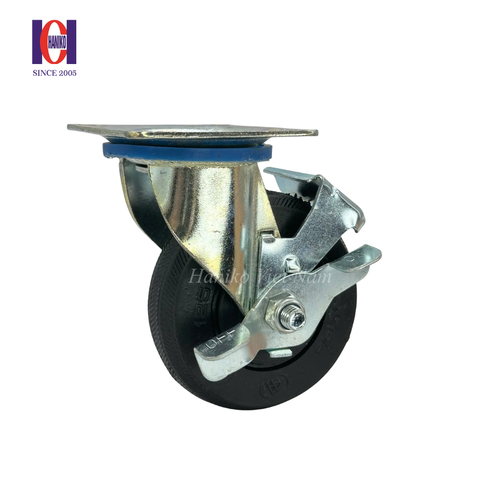 Bánh xe cao su khía phi 125 xoay khóa