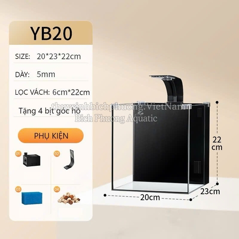 BỘ HỒ KÍNH YEE CÓ LỌC VÁCH SIÊU TRONG ĐỂ BÀN (TẶNG KÈM ĐÈN, VẬT LIỆU LỌC)