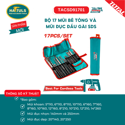 Bộ 17 mũi bê tông và mũi đục đầu gài SDS - TACSD91701