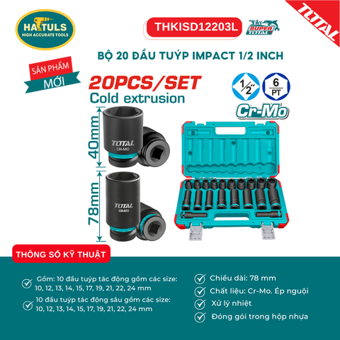 Bộ 20 đầu tuýp impact 1/2