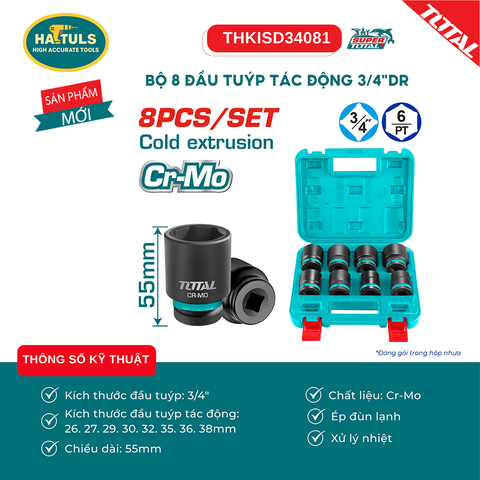 Bộ 8 đầu tuýp tác động 3/4