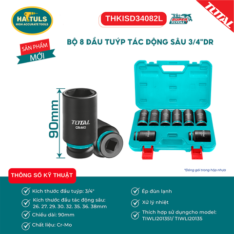 Bộ 8 đầu tuýp tác động sâu 3/4