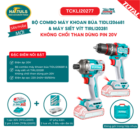 Bộ combo máy khoan búa TIDLI206681 & máy siết vít TIRLI20281 không chổi than dùng pin 20V - TCKLI20277