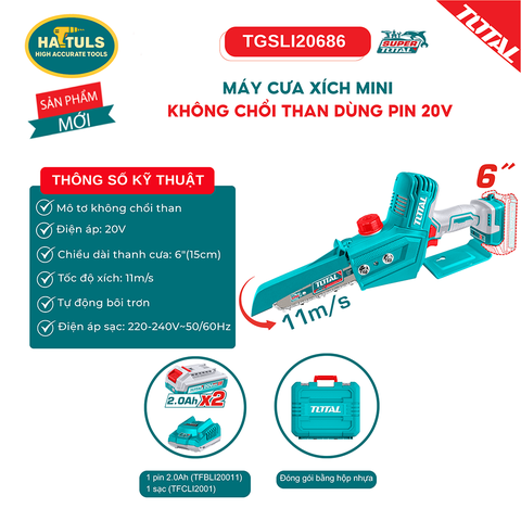 Máy cưa xích mini không chổi than dùng pin 20V - TGSLI20686