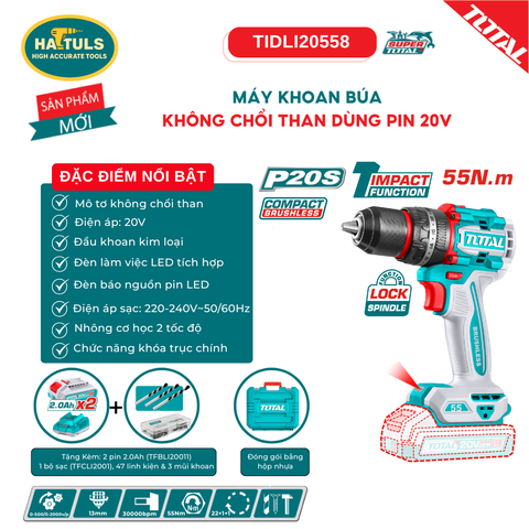 Máy khoan búa không chổi than dùng pin 20V - TIDLI20558