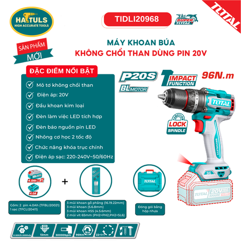 Máy khoan búa không chổi than dùng pin 20V - TIDLI20968