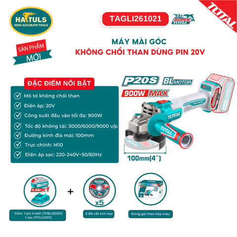 Máy mài góc không chổi than dùng pin 20V - TAGLI261021
