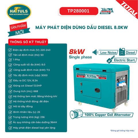 Máy phát điện dùng dầu diesel 8.0kW - TP280001