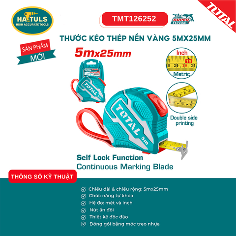 Thước kéo thép nền vàng 5mx25mm - TMT126252