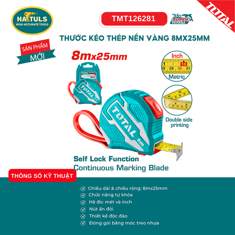 Thước kéo thép nền vàng 8mx25mm - TMT126281