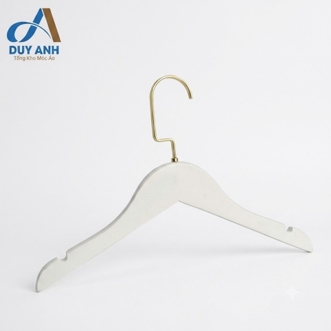 Móc Áo Gỗ Trẻ Em - Trắng Tròn - Đầu Mạ Vàng