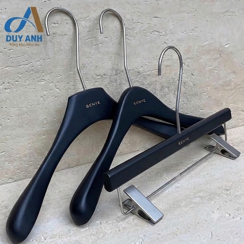 Móc Áo Gỗ Nữ Cao Cấp - Đen - Dày 3cm