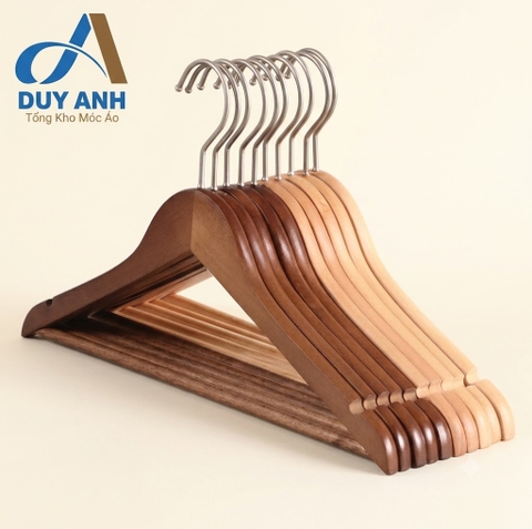 Móc Áo Gỗ Nam Nữ 44cm Cao Cấp Có Thanh Ngang - Giữ Form Quần Áo, Chắc Chắn