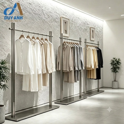 Kệ Treo Quần Áo Inox - Cột Đôi Vuông Inox
