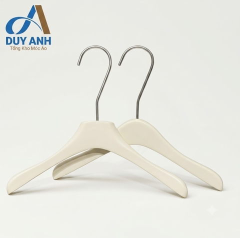 Móc Áo Gỗ Trẻ Em - Trắng Đục 3cm - Đầu Móc Crom Bạc