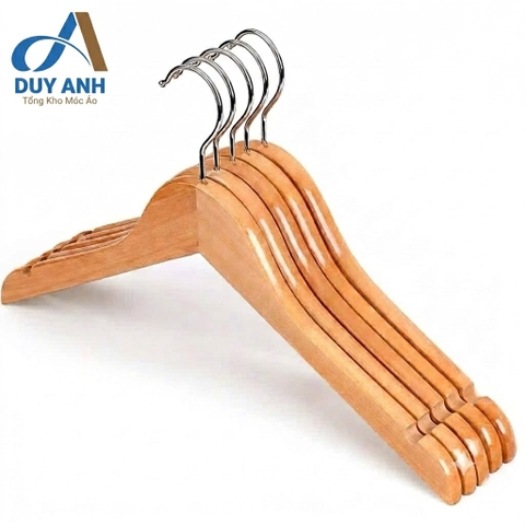Móc Áo Gỗ Nam Nữ 44cm - Không Ngáng - Giữ Form Quần Áo, Chắc Chắn